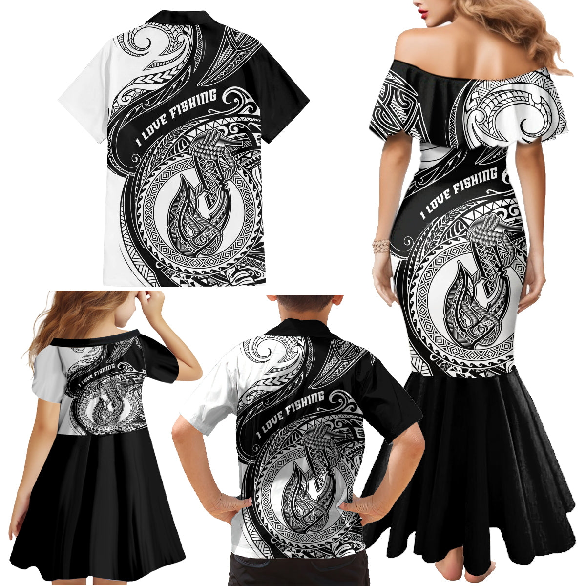 Go Fishing Family Matching Mermaid Dress and Hawaiian Shirt Polynesian Pattern LT05 - Polynesian Pride