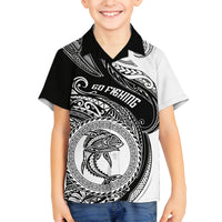 Go Fishing Family Matching Off Shoulder Short Dress and Hawaiian Shirt Polynesian Pattern LT05 Son's Shirt Black - Polynesian Pride