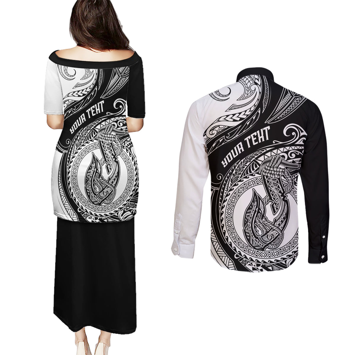 personalized-go-fishing-couples-matching-puletasi-dress-and-long-sleeve-button-shirts-polynesian-pattern