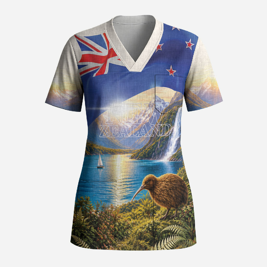 New Zealand Flag Scrub Top Scenic Nature LT05 Adult Multicolor - Polynesian Pride