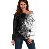 New Zealand Aotearoa Hipi Off Shoulder Sweater Maori Pattern LT05 Women Black - Polynesian Pride