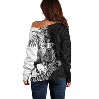 New Zealand Aotearoa Hipi Off Shoulder Sweater Maori Pattern LT05 - Polynesian Pride
