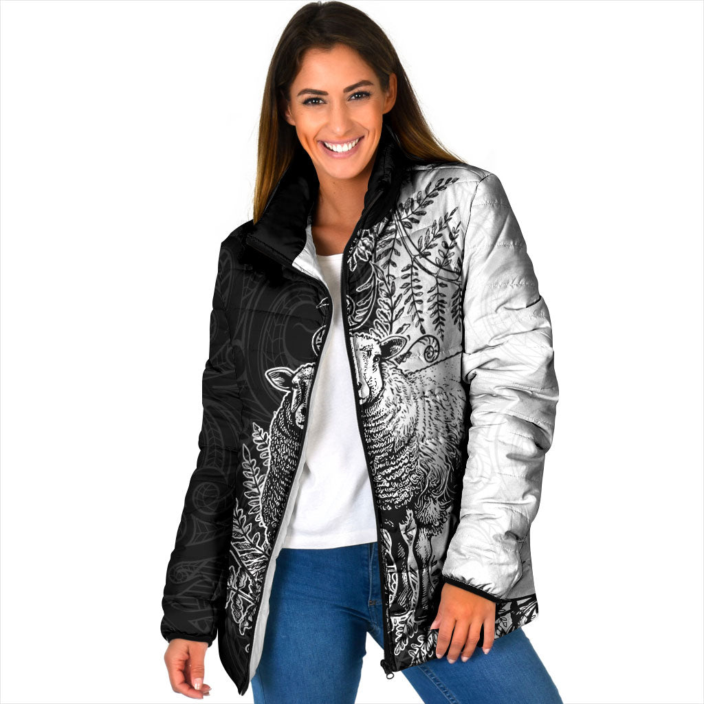 New Zealand Aotearoa Hipi Padded Jacket Maori Pattern LT05 Women Black - Polynesian Pride