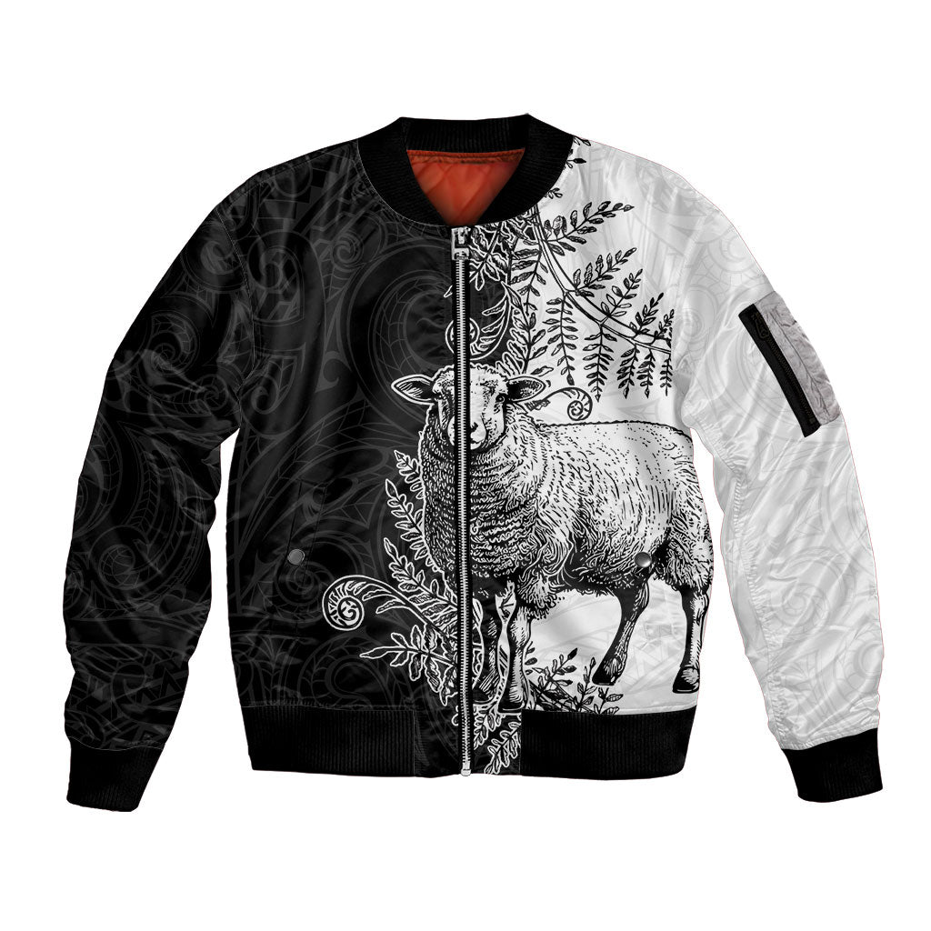 New Zealand Aotearoa Hipi Sleeve Zip Bomber Jacket Maori Pattern LT05 Unisex Black - Polynesian Pride
