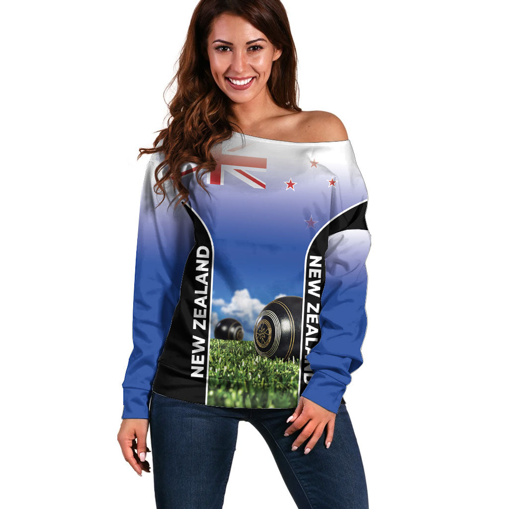 Custom New Zealand Lawn Bowls Off Shoulder Sweater Unique Style LT05 Women Multicolor - Polynesian Pride