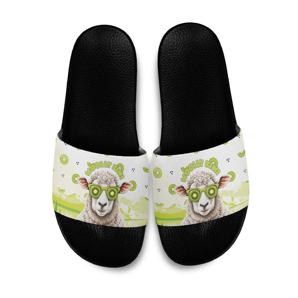 New Zealand Funny Woolly Kiwi Sheep Slide Sandals LT05 White - Polynesian Pride