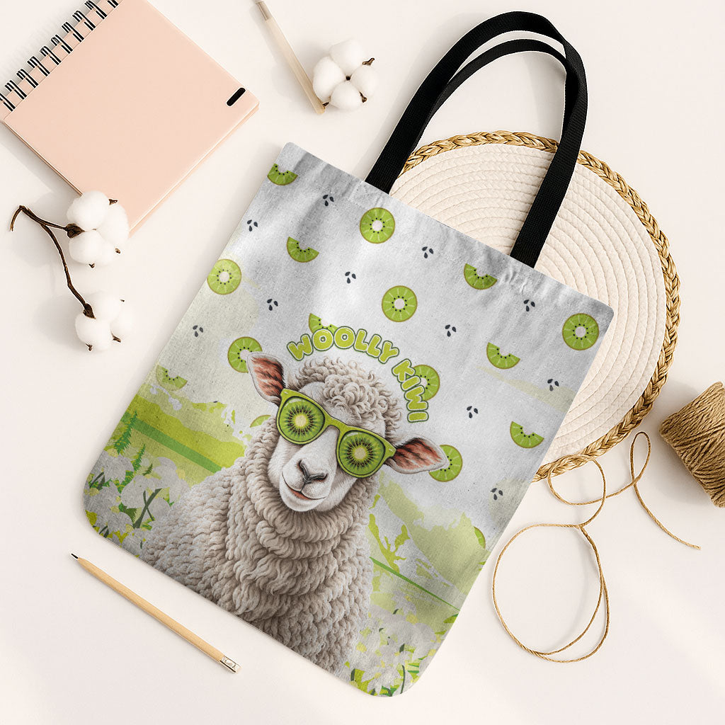 New Zealand Funny Woolly Kiwi Sheep Tote Bag LT05 Black Strap One Size White - Polynesian Pride