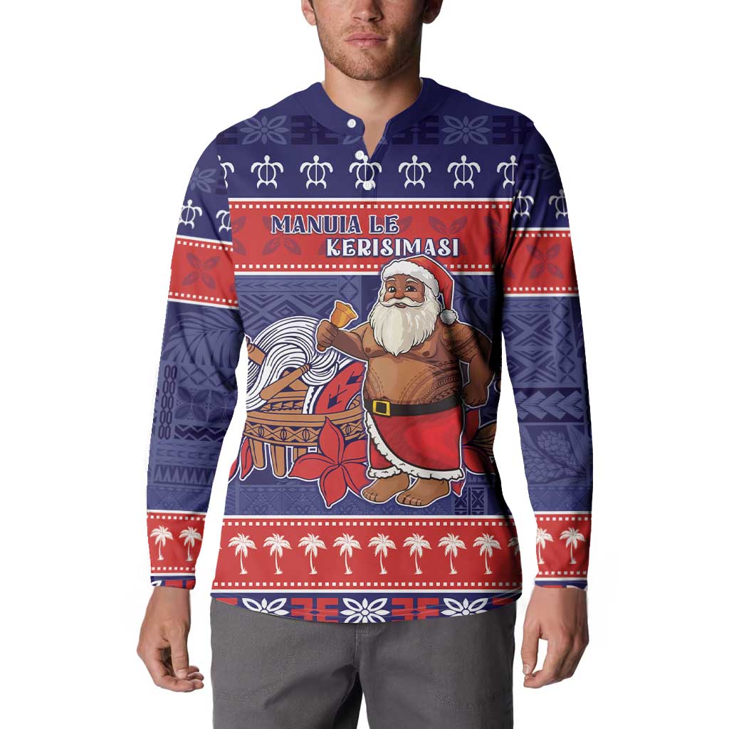 Samoa Christmas Button Sweatshirt Samoan Santa Claus Manuia Le Kerisimasi