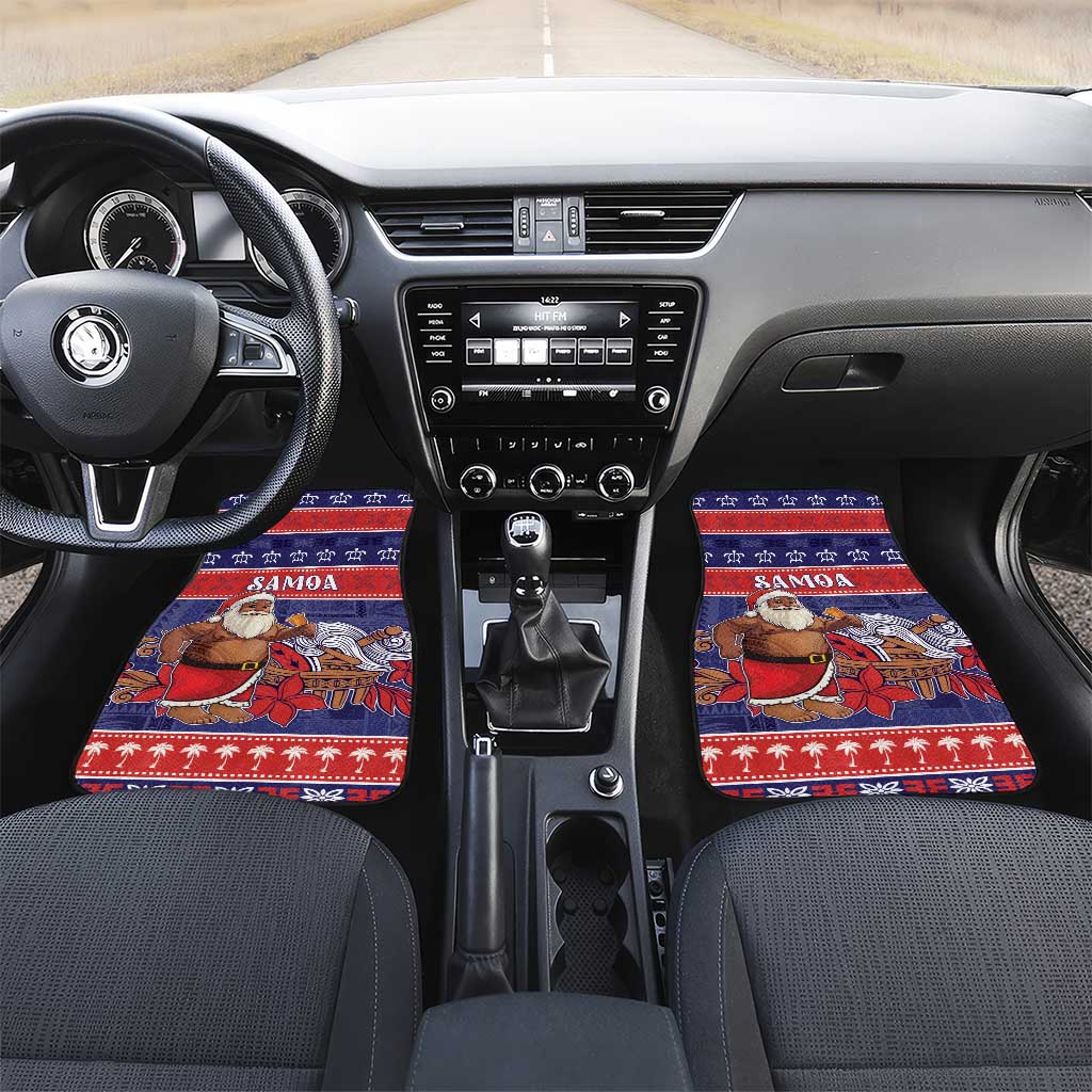 Samoa Christmas Car Mats Samoan Santa Claus Manuia Le Kerisimasi LT05 Set 2pcs - Front Blue - Polynesian Pride