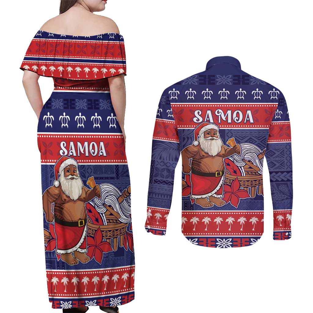 Samoa Christmas Couples Matching Off Shoulder Maxi Dress and Long Sleeve Button Shirt Samoan Santa Claus Manuia Le Kerisimasi LT05 - Polynesian Pride