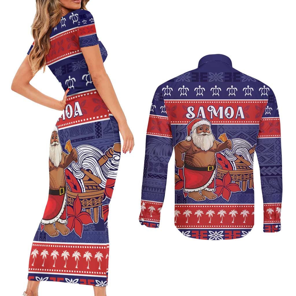 Samoa Christmas Couples Matching Short Sleeve Bodycon Dress and Long Sleeve Button Shirt Samoan Santa Claus Manuia Le Kerisimasi LT05 - Polynesian Pride