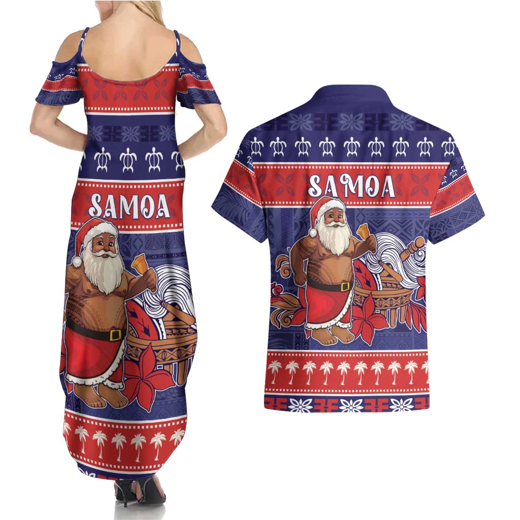 Samoa Christmas Couples Matching Summer Maxi Dress and Hawaiian Shirt Samoan Santa Claus Manuia Le Kerisimasi LT05 - Polynesian Pride
