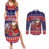 Samoa Christmas Couples Matching Summer Maxi Dress and Long Sleeve Button Shirt Samoan Santa Claus Manuia Le Kerisimasi LT05 Blue - Polynesian Pride