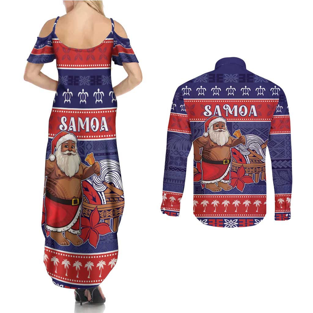 Samoa Christmas Couples Matching Summer Maxi Dress and Long Sleeve Button Shirt Samoan Santa Claus Manuia Le Kerisimasi LT05 - Polynesian Pride