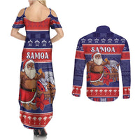 Samoa Christmas Couples Matching Summer Maxi Dress and Long Sleeve Button Shirt Samoan Santa Claus Manuia Le Kerisimasi LT05 - Polynesian Pride