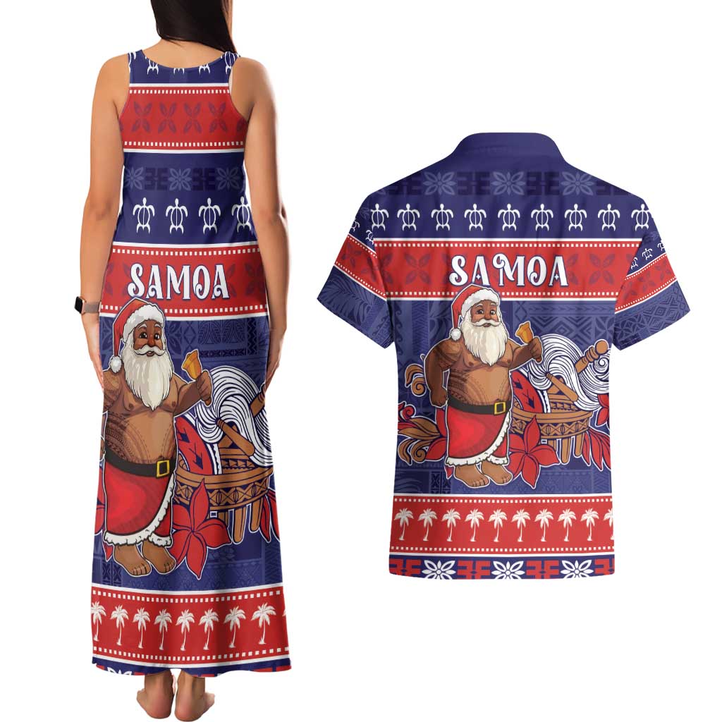 Samoa Christmas Couples Matching Tank Maxi Dress and Hawaiian Shirt Samoan Santa Claus Manuia Le Kerisimasi LT05 - Polynesian Pride