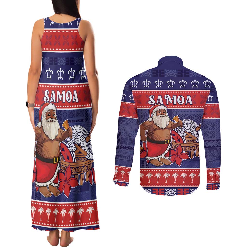 Samoa Christmas Couples Matching Tank Maxi Dress and Long Sleeve Button Shirt Samoan Santa Claus Manuia Le Kerisimasi LT05 - Polynesian Pride