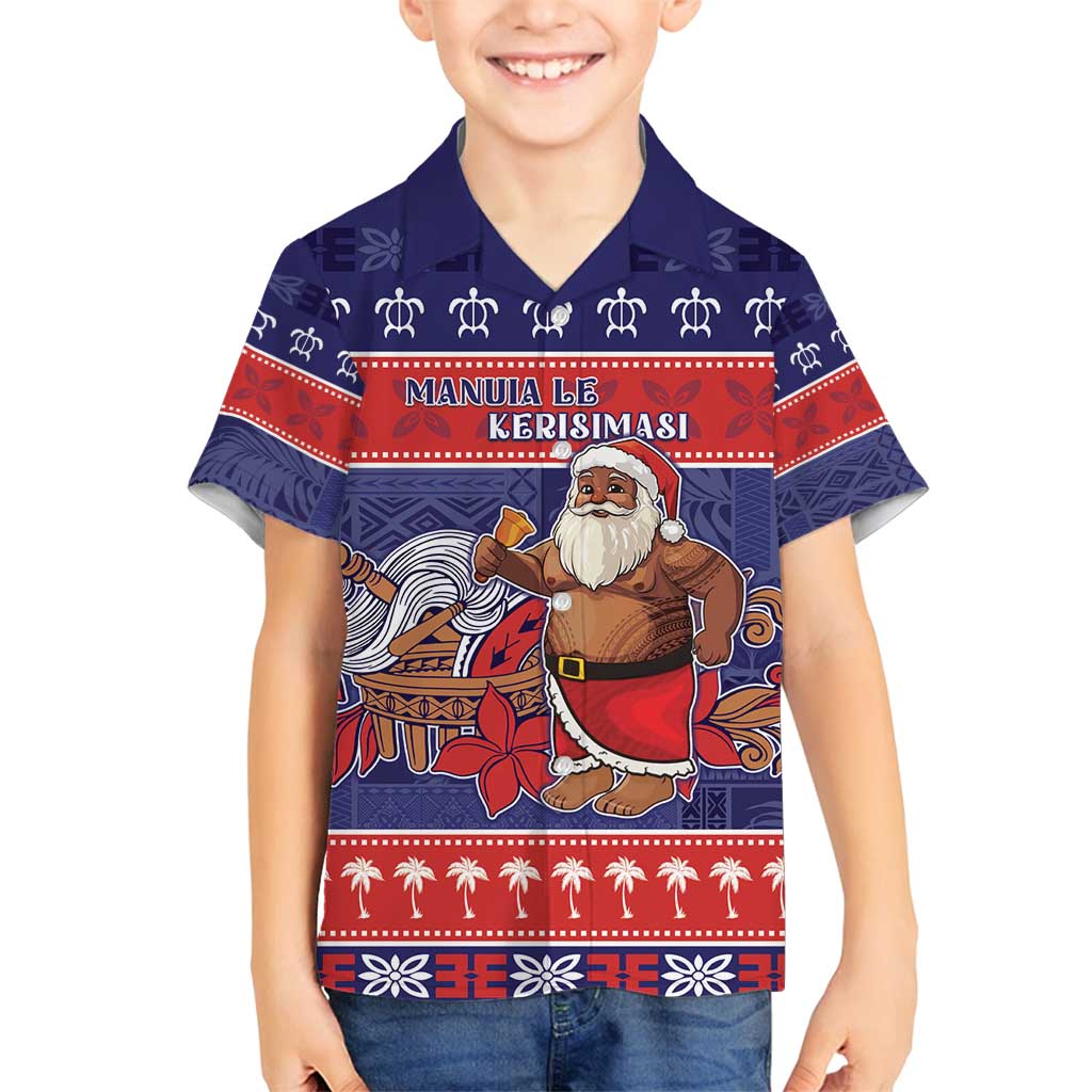 Samoa Christmas Family Matching Long Sleeve Bodycon Dress and Hawaiian Shirt Samoan Santa Claus Manuia Le Kerisimasi LT05 Son's Shirt Blue - Polynesian Pride