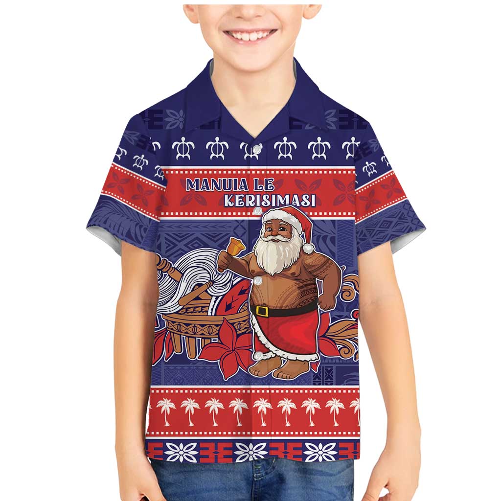 Samoa Christmas Family Matching Mermaid Dress and Hawaiian Shirt Samoan Santa Claus Manuia Le Kerisimasi LT05 Son's Shirt Blue - Polynesian Pride