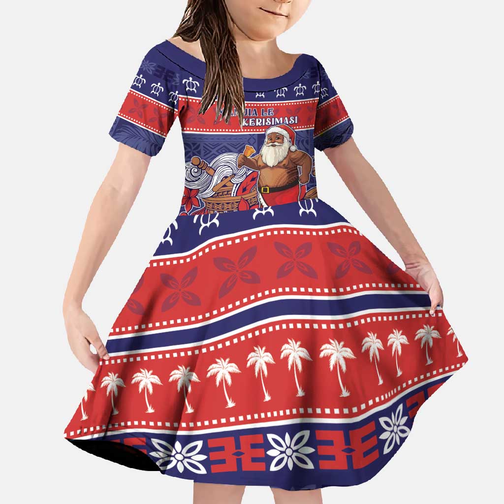 Samoa Christmas Family Matching Off Shoulder Maxi Dress and Hawaiian Shirt Samoan Santa Claus Manuia Le Kerisimasi LT05 Daughter's Dress Blue - Polynesian Pride