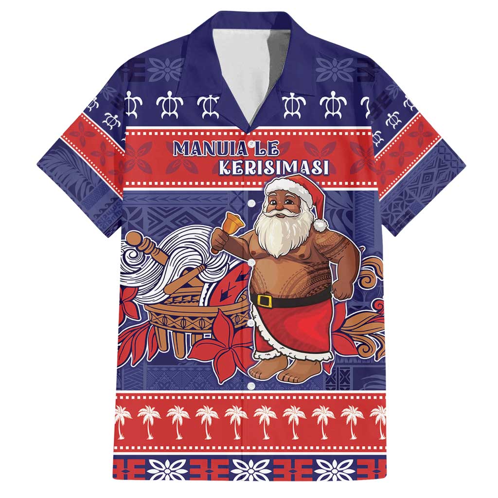 Samoa Christmas Family Matching Off Shoulder Maxi Dress and Hawaiian Shirt Samoan Santa Claus Manuia Le Kerisimasi LT05 Dad's Shirt - Short Sleeve Blue - Polynesian Pride
