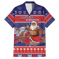 Samoa Christmas Family Matching Off Shoulder Maxi Dress and Hawaiian Shirt Samoan Santa Claus Manuia Le Kerisimasi LT05 Dad's Shirt - Short Sleeve Blue - Polynesian Pride