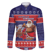 Samoa Christmas Family Matching Short Sleeve Bodycon Dress and Hawaiian Shirt Samoan Santa Claus Manuia Le Kerisimasi LT05 Dad's Shirt - Long Sleeve Blue - Polynesian Pride