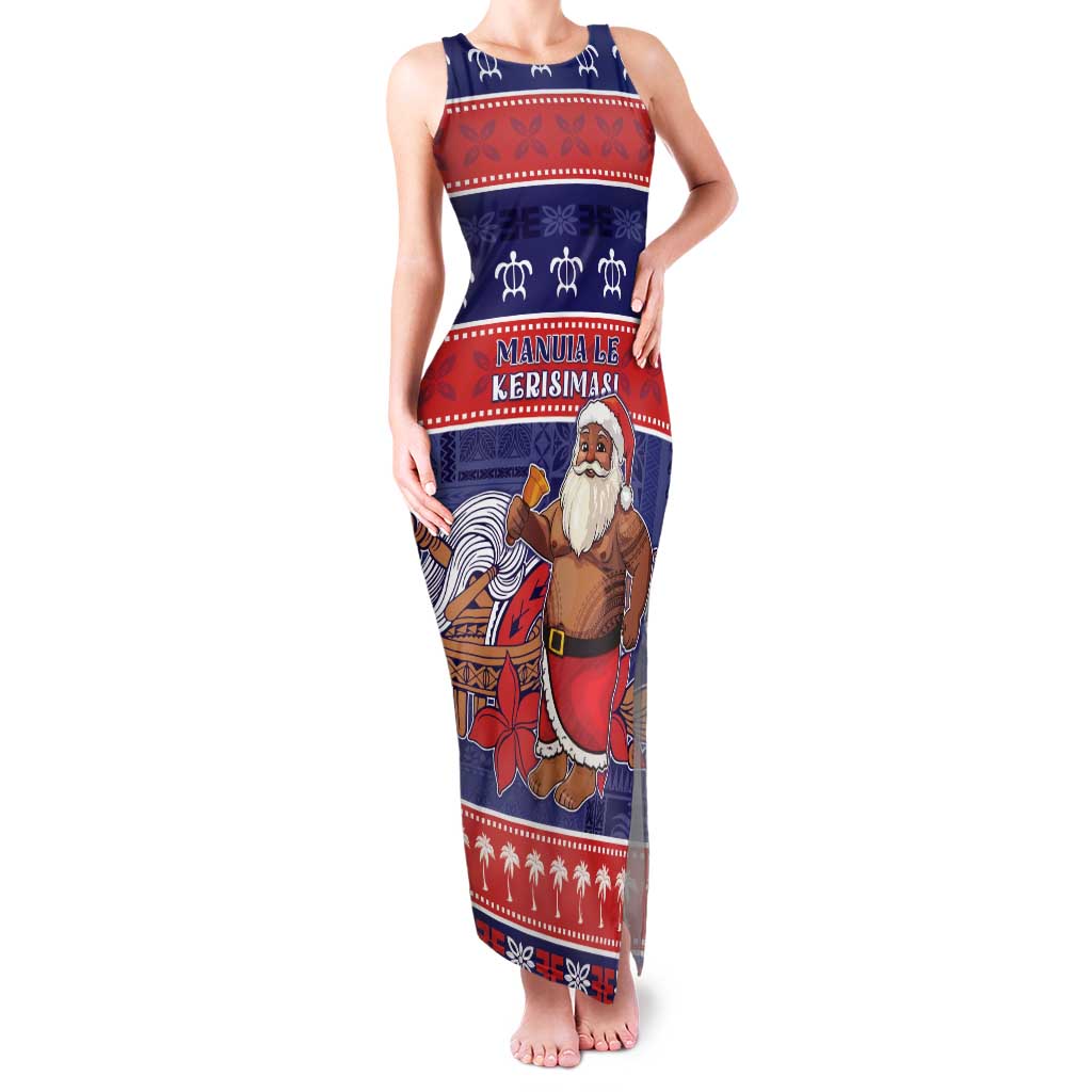Samoa Christmas Family Matching Tank Maxi Dress and Hawaiian Shirt Samoan Santa Claus Manuia Le Kerisimasi LT05 Mom's Dress Blue - Polynesian Pride