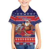 Samoa Christmas Family Matching Tank Maxi Dress and Hawaiian Shirt Samoan Santa Claus Manuia Le Kerisimasi LT05 Son's Shirt Blue - Polynesian Pride