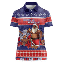 Samoa Christmas Women Polo Shirt Samoan Santa Claus Manuia Le Kerisimasi LT05 Female Blue - Polynesian Pride