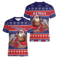 Samoa Christmas Women V-Neck T-Shirt Samoan Santa Claus Manuia Le Kerisimasi LT05 - Polynesian Pride