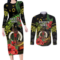 Love Vanuatu Christmas Couples Matching Long Sleeve Bodycon Dress and Long Sleeve Button Shirt God Yumi Polynesian Tribal Pattern LT05 Black - Polynesian Pride