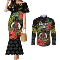 Love Vanuatu Christmas Couples Matching Mermaid Dress and Long Sleeve Button Shirt God Yumi Polynesian Tribal Pattern LT05 Black - Polynesian Pride
