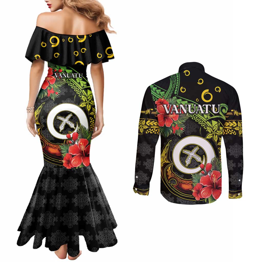 Love Vanuatu Christmas Couples Matching Mermaid Dress and Long Sleeve Button Shirt God Yumi Polynesian Tribal Pattern LT05 - Polynesian Pride