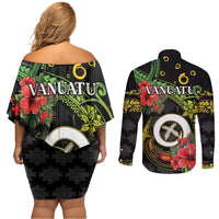Love Vanuatu Christmas Couples Matching Off Shoulder Short Dress and Long Sleeve Button Shirt God Yumi Polynesian Tribal Pattern LT05 - Polynesian Pride
