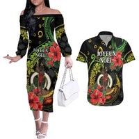 Love Vanuatu Christmas Couples Matching Off The Shoulder Long Sleeve Dress and Hawaiian Shirt God Yumi Polynesian Tribal Pattern LT05 Black - Polynesian Pride