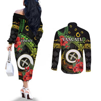 Love Vanuatu Christmas Couples Matching Off The Shoulder Long Sleeve Dress and Long Sleeve Button Shirt God Yumi Polynesian Tribal Pattern LT05 - Polynesian Pride