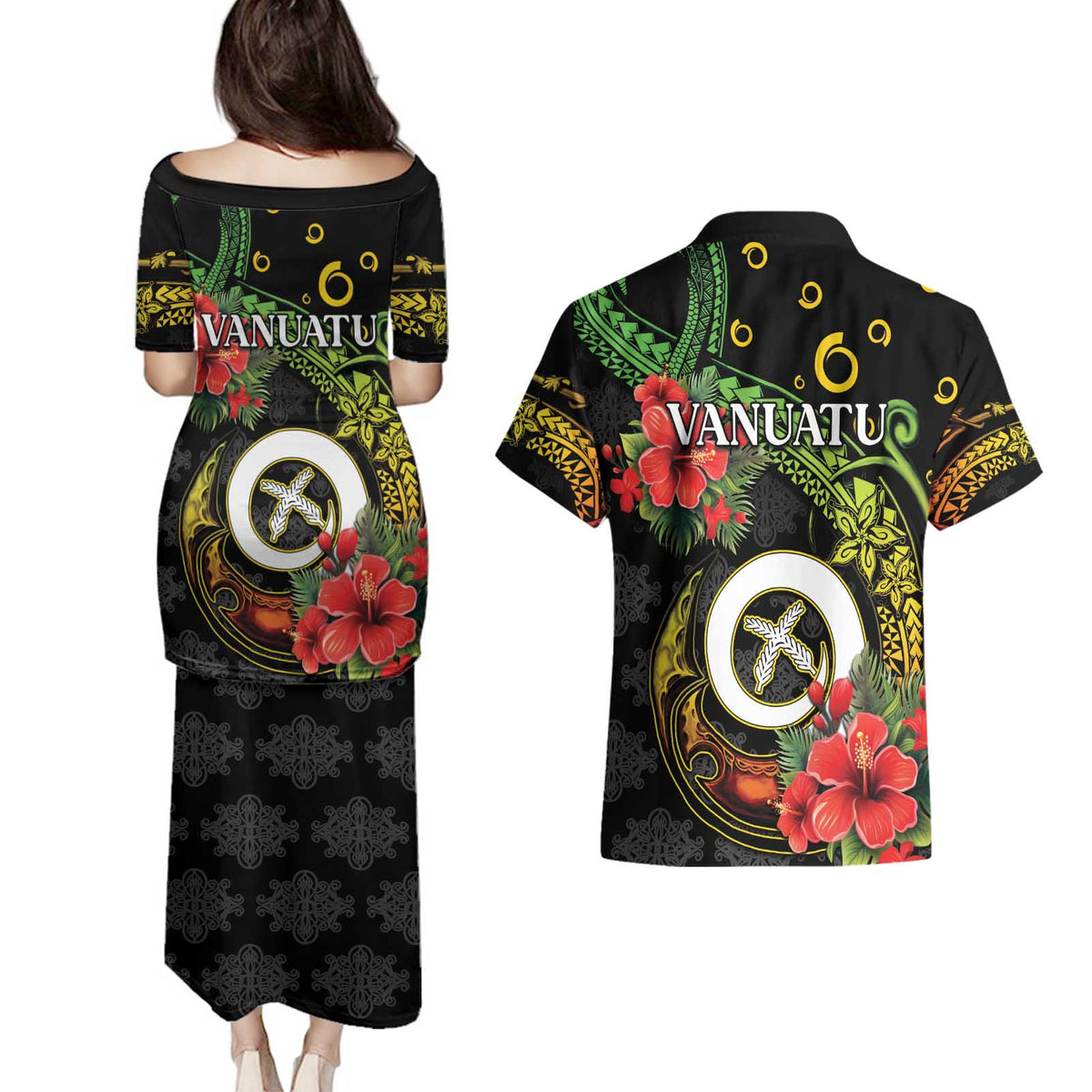 Love Vanuatu Christmas Couples Matching Puletasi and Hawaiian Shirt God Yumi Polynesian Tribal Pattern LT05 - Polynesian Pride