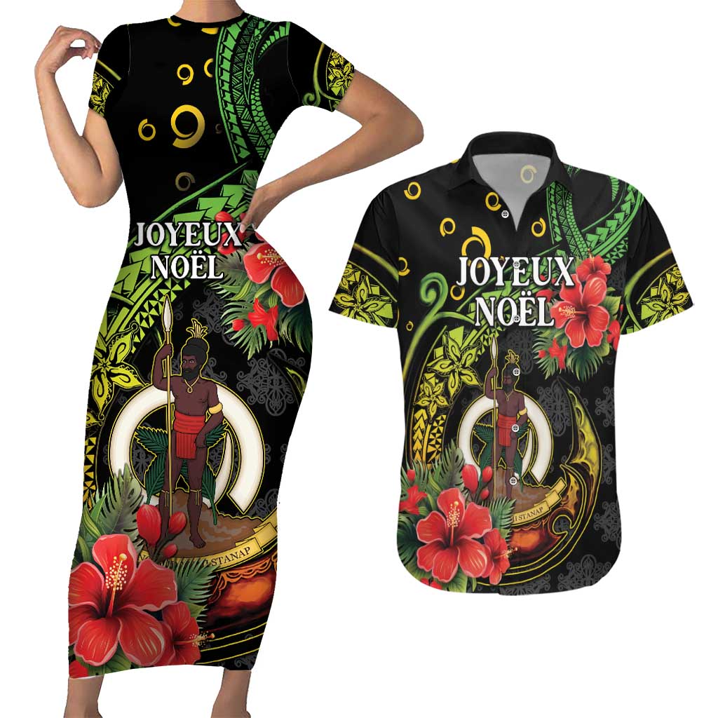 Love Vanuatu Christmas Couples Matching Short Sleeve Bodycon Dress and Hawaiian Shirt God Yumi Polynesian Tribal Pattern LT05 Black - Polynesian Pride