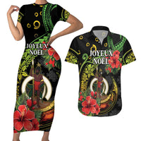 Love Vanuatu Christmas Couples Matching Short Sleeve Bodycon Dress and Hawaiian Shirt God Yumi Polynesian Tribal Pattern LT05 Black - Polynesian Pride