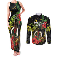 Love Vanuatu Christmas Couples Matching Tank Maxi Dress and Long Sleeve Button Shirt God Yumi Polynesian Tribal Pattern LT05 Black - Polynesian Pride
