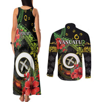 Love Vanuatu Christmas Couples Matching Tank Maxi Dress and Long Sleeve Button Shirt God Yumi Polynesian Tribal Pattern LT05 - Polynesian Pride