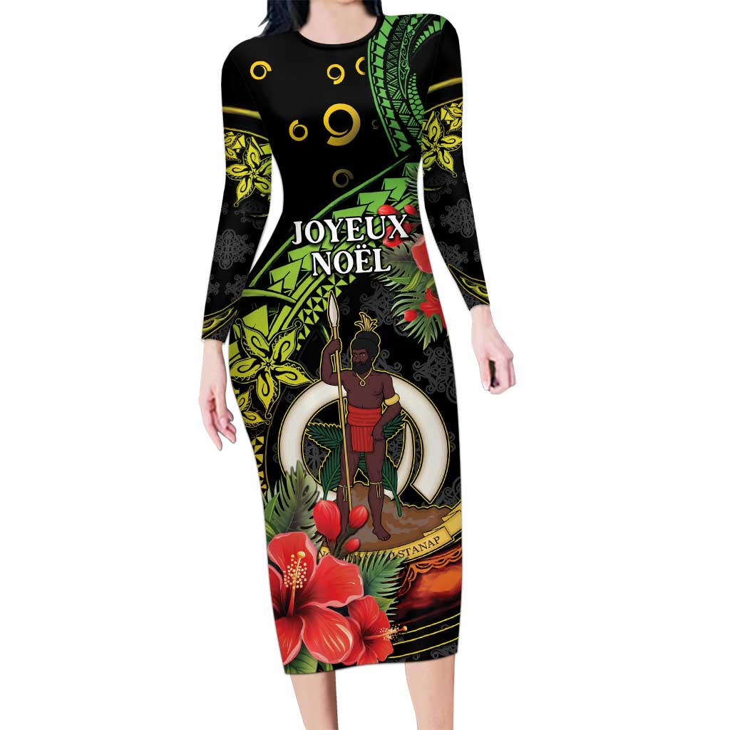 Love Vanuatu Christmas Family Matching Long Sleeve Bodycon Dress and Hawaiian Shirt God Yumi Polynesian Tribal Pattern LT05 Mom's Dress Black - Polynesian Pride