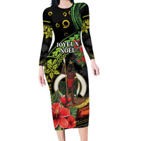 Love Vanuatu Christmas Family Matching Long Sleeve Bodycon Dress and Hawaiian Shirt God Yumi Polynesian Tribal Pattern LT05 Mom's Dress Black - Polynesian Pride