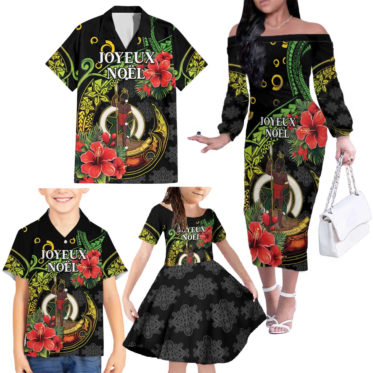 Love Vanuatu Christmas Family Matching Off The Shoulder Long Sleeve Dress and Hawaiian Shirt God Yumi Polynesian Tribal Pattern LT05 - Polynesian Pride