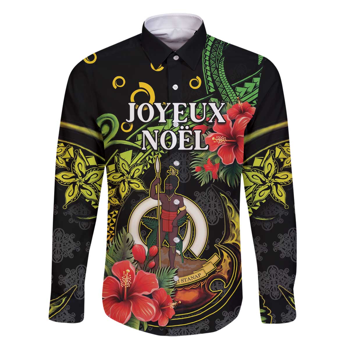 Love Vanuatu Christmas Family Matching Off The Shoulder Long Sleeve Dress and Hawaiian Shirt God Yumi Polynesian Tribal Pattern LT05 Dad's Shirt - Long Sleeve Black - Polynesian Pride