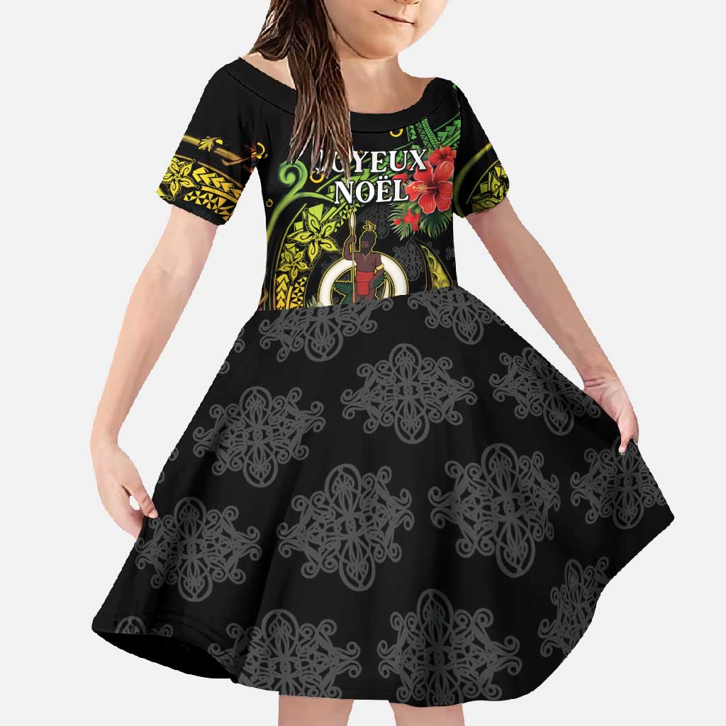 Love Vanuatu Christmas Family Matching Off Shoulder Maxi Dress and Hawaiian Shirt God Yumi Polynesian Tribal Pattern LT05 Daughter's Dress Black - Polynesian Pride