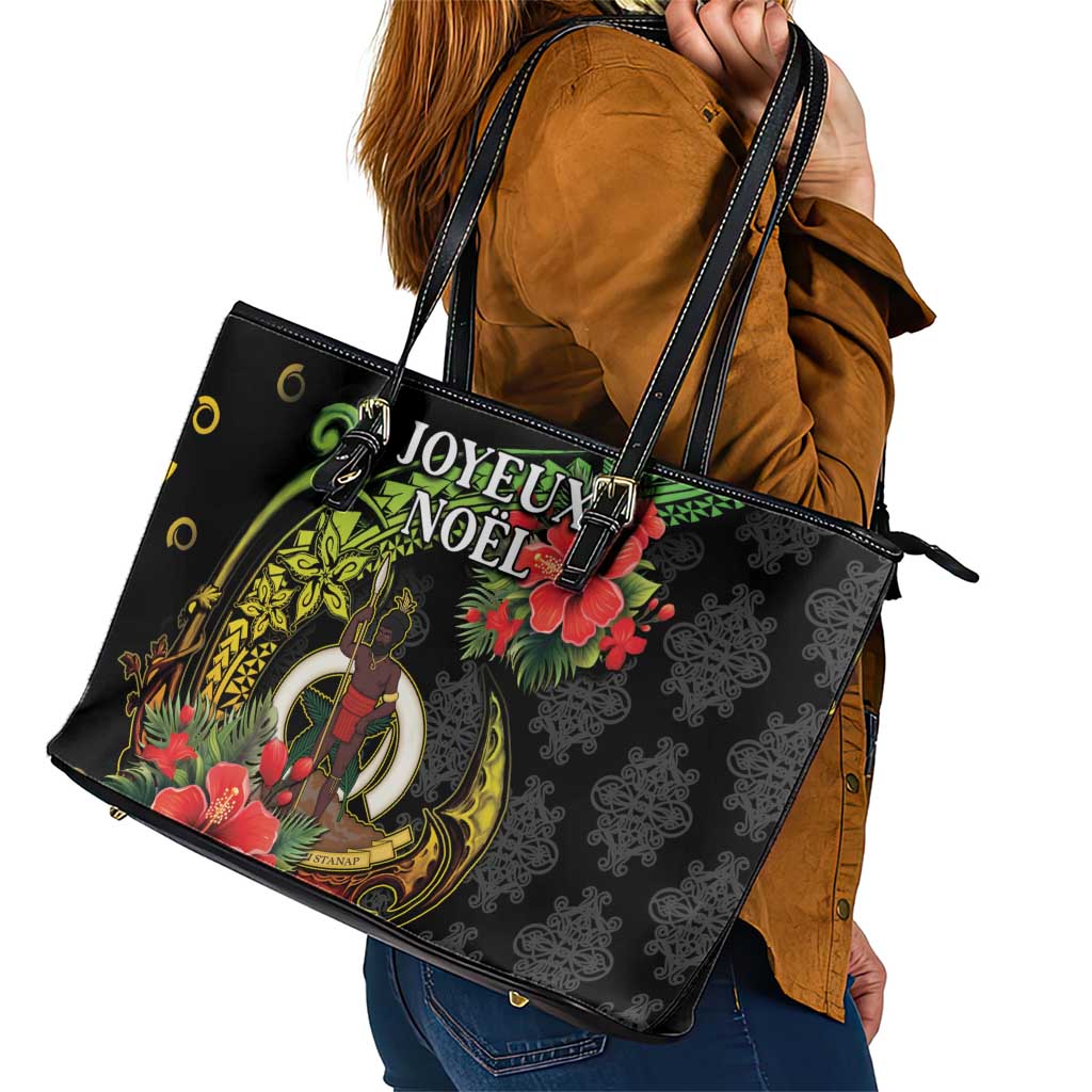 Love Vanuatu Christmas Leather Tote Bag God Yumi Polynesian Tribal Pattern