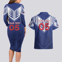 Super Toa Samoa Rugby Custom Couples Matching Long Sleeve Bodycon Dress and Hawaiian Shirt Warrior Spirit LT05 - Polynesian Pride