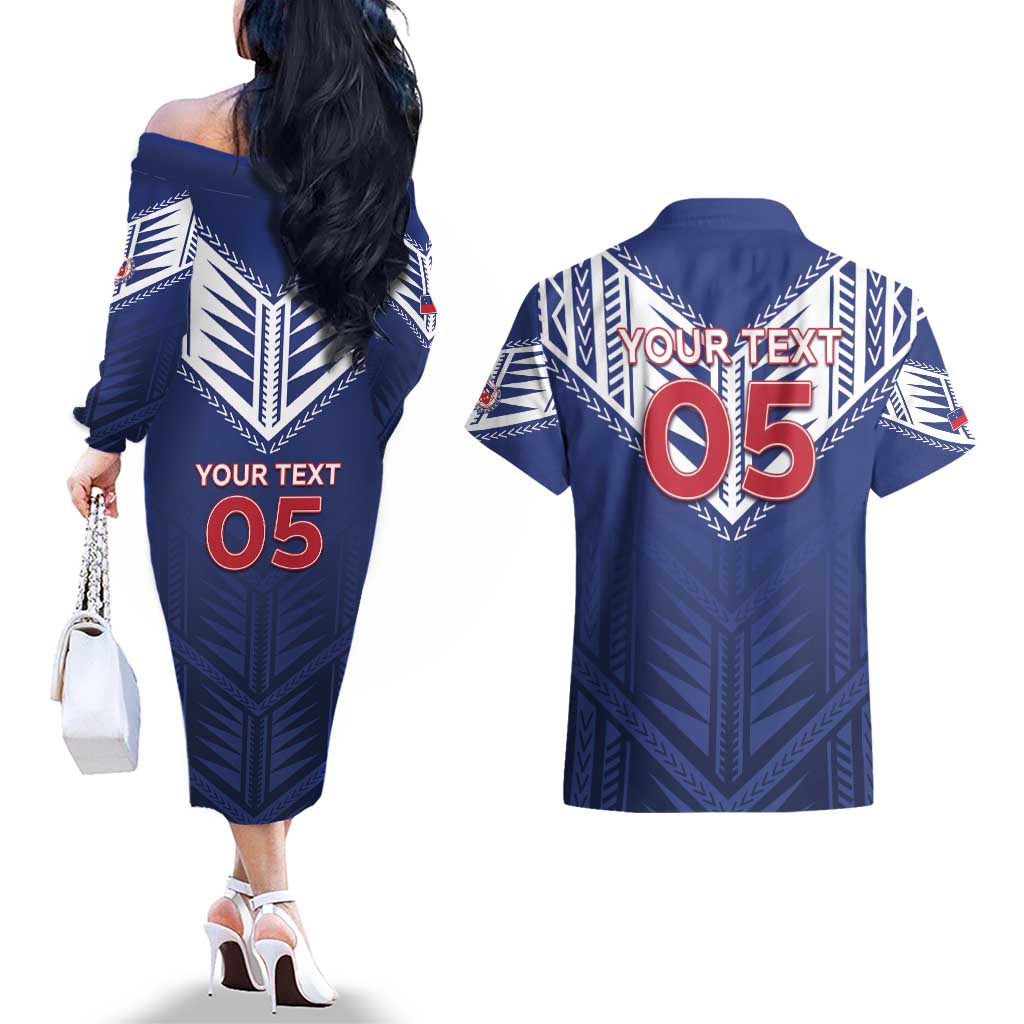 Super Toa Samoa Rugby Custom Couples Matching Off The Shoulder Long Sleeve Dress and Hawaiian Shirt Warrior Spirit LT05 - Polynesian Pride